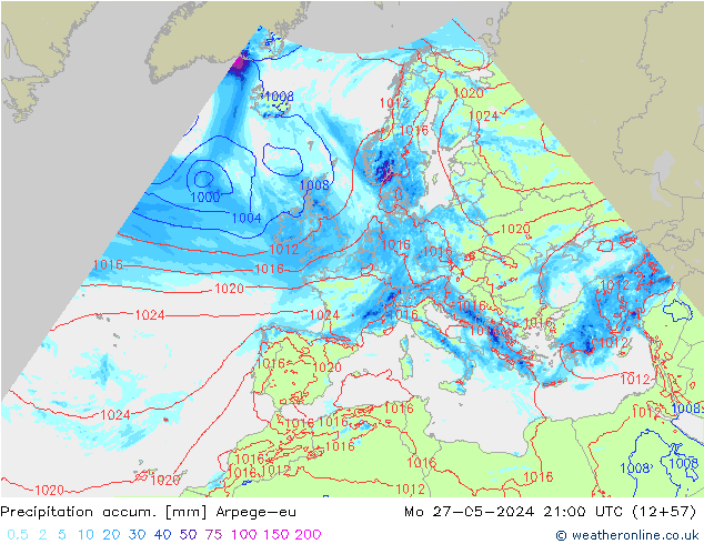 Toplam Yağış Arpege-eu Pzt 27.05.2024 21 UTC