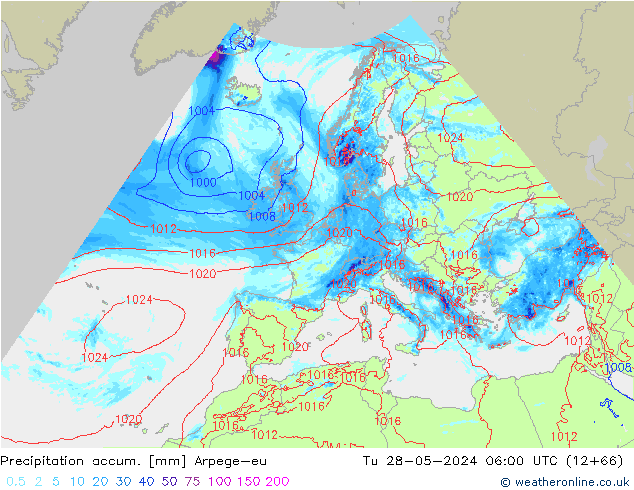 Precipitation accum. Arpege-eu  28.05.2024 06 UTC
