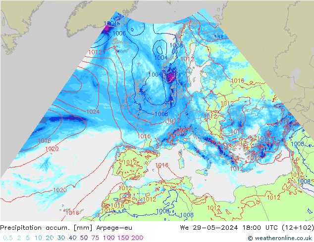 Nied. akkumuliert Arpege-eu Mi 29.05.2024 18 UTC