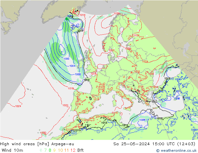 High wind areas Arpege-eu  25.05.2024 15 UTC