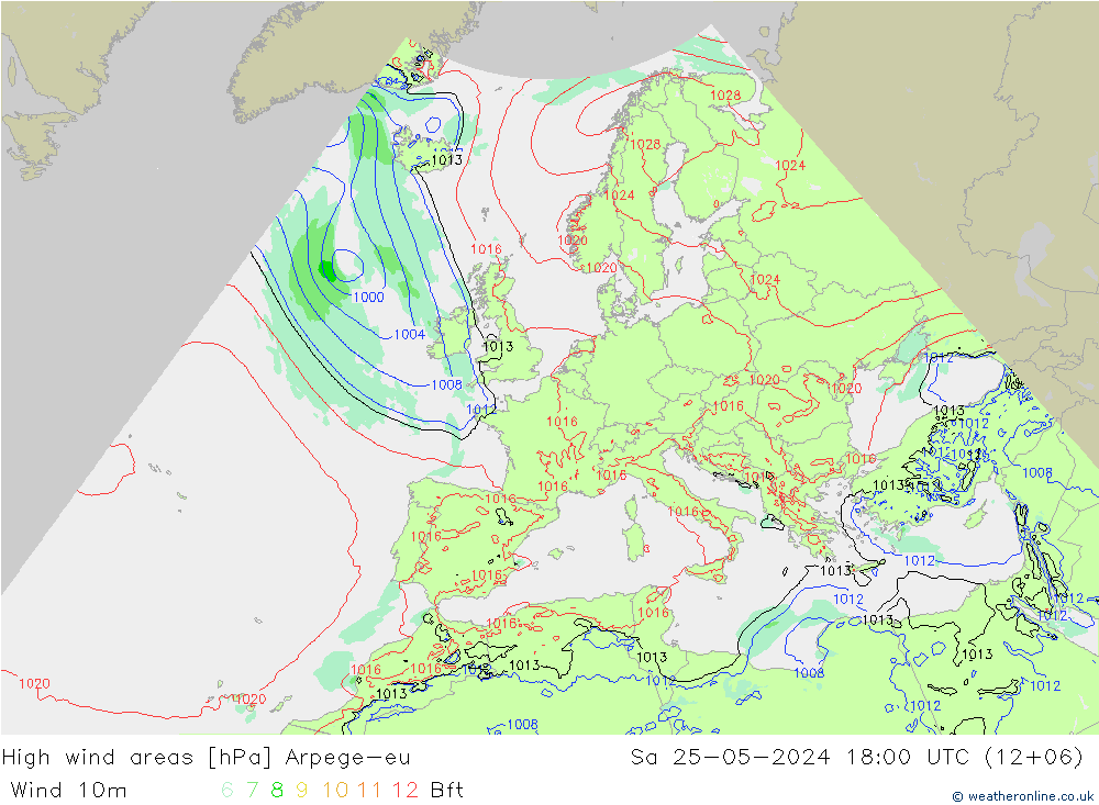 High wind areas Arpege-eu  25.05.2024 18 UTC