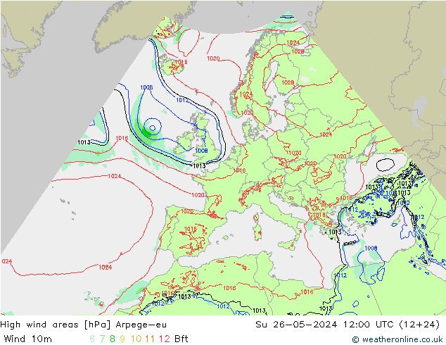 High wind areas Arpege-eu Вс 26.05.2024 12 UTC