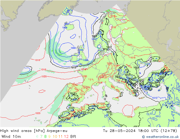 yüksek rüzgarlı alanlar Arpege-eu Sa 28.05.2024 18 UTC