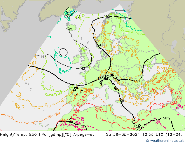 Hoogte/Temp. 850 hPa Arpege-eu zo 26.05.2024 12 UTC