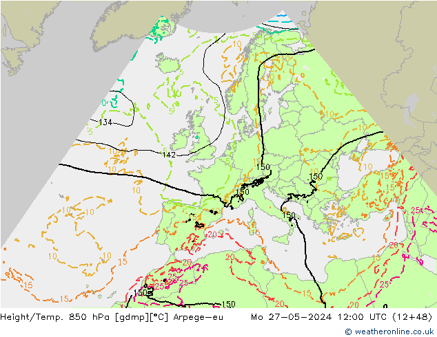 Height/Temp. 850 hPa Arpege-eu  27.05.2024 12 UTC