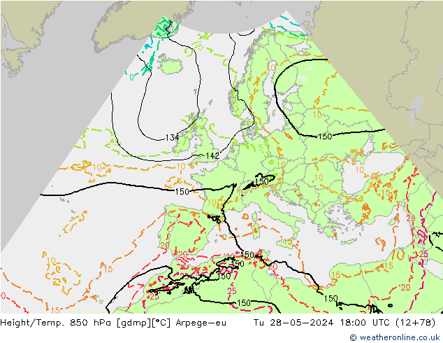 Height/Temp. 850 hPa Arpege-eu Tu 28.05.2024 18 UTC