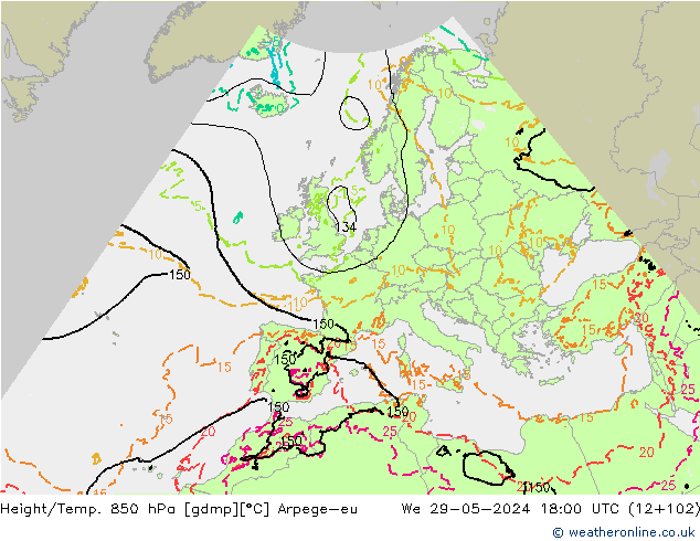 Yükseklik/Sıc. 850 hPa Arpege-eu Çar 29.05.2024 18 UTC