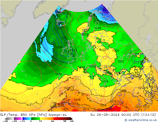 SLP/Temp. 850 hPa Arpege-eu So 26.05.2024 00 UTC