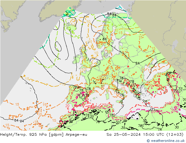 Height/Temp. 925 hPa Arpege-eu Sa 25.05.2024 15 UTC
