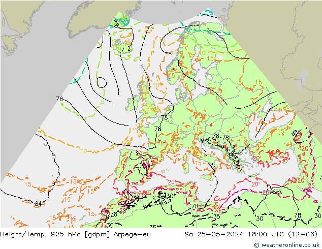 Height/Temp. 925 hPa Arpege-eu Sa 25.05.2024 18 UTC