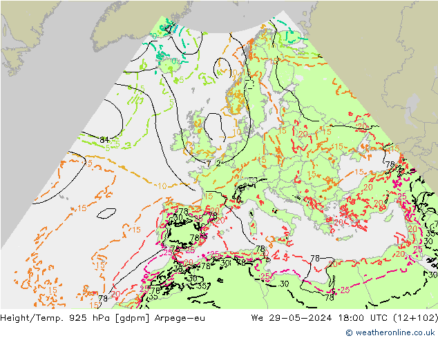 Height/Temp. 925 hPa Arpege-eu Mi 29.05.2024 18 UTC