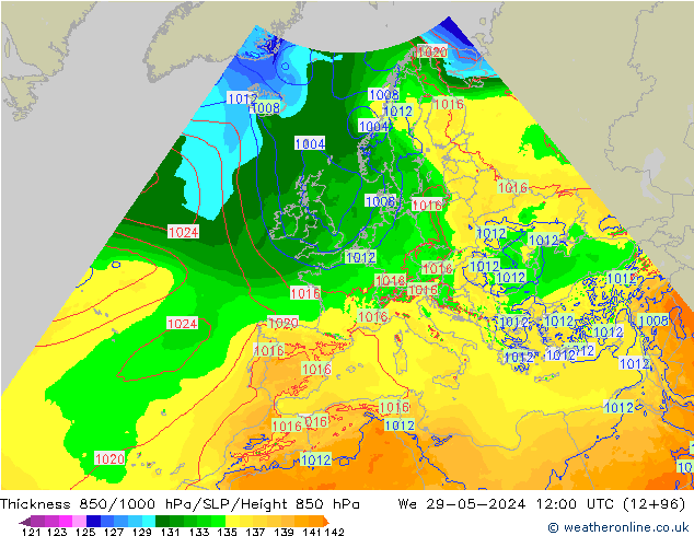 850-1000 hPa Kalınlığı Arpege-eu Çar 29.05.2024 12 UTC