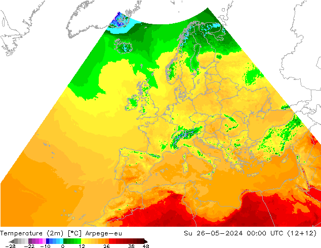 Sıcaklık Haritası (2m) Arpege-eu Paz 26.05.2024 00 UTC