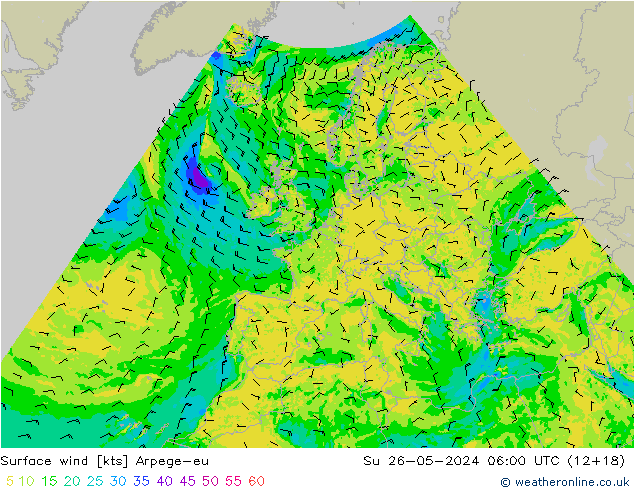 Vent 10 m Arpege-eu dim 26.05.2024 06 UTC