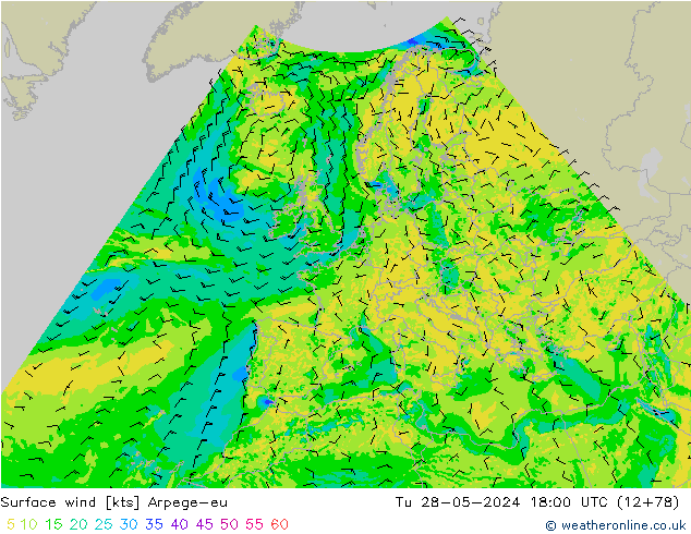 Wind 10 m Arpege-eu di 28.05.2024 18 UTC