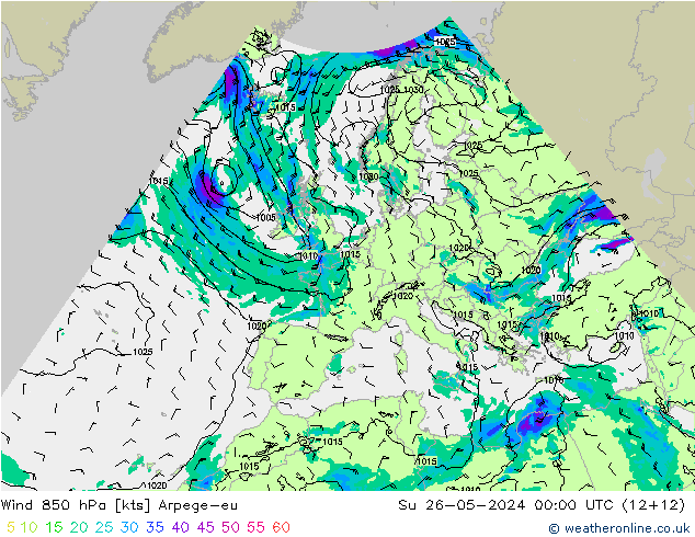 Rüzgar 850 hPa Arpege-eu Paz 26.05.2024 00 UTC