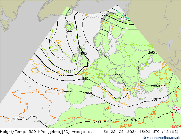 Height/Temp. 500 hPa Arpege-eu Sa 25.05.2024 18 UTC