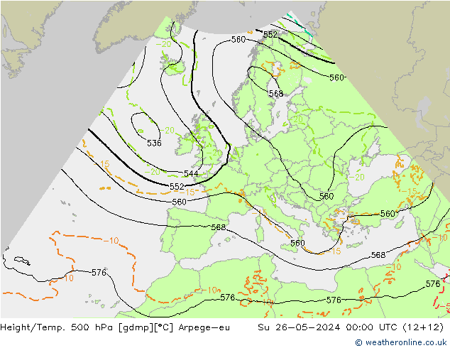 Yükseklik/Sıc. 500 hPa Arpege-eu Paz 26.05.2024 00 UTC