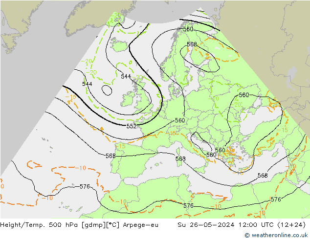 Geop./Temp. 500 hPa Arpege-eu dom 26.05.2024 12 UTC