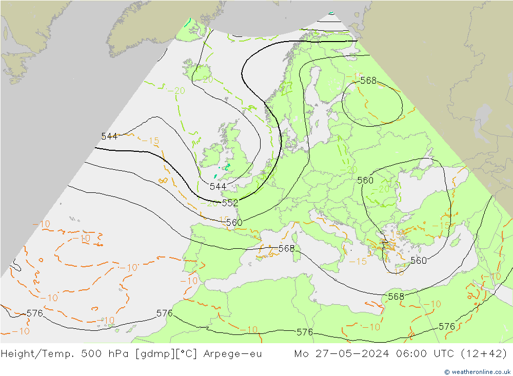 Height/Temp. 500 hPa Arpege-eu Seg 27.05.2024 06 UTC