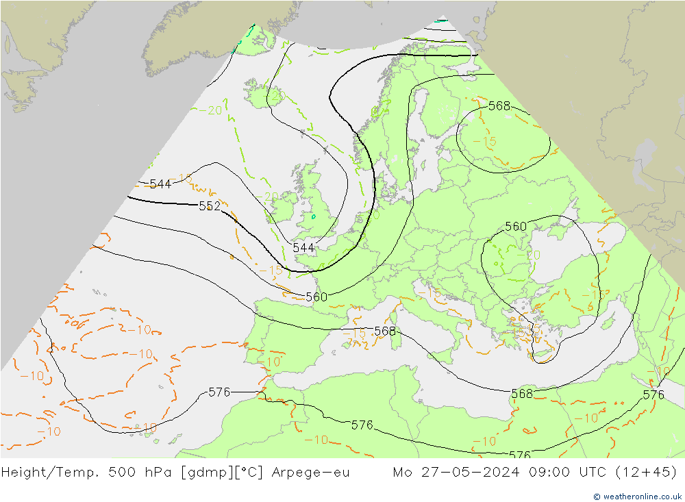 Hoogte/Temp. 500 hPa Arpege-eu ma 27.05.2024 09 UTC