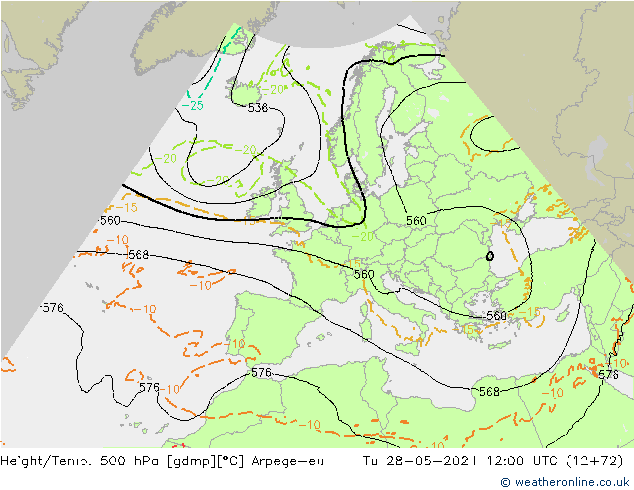 Hoogte/Temp. 500 hPa Arpege-eu di 28.05.2024 12 UTC