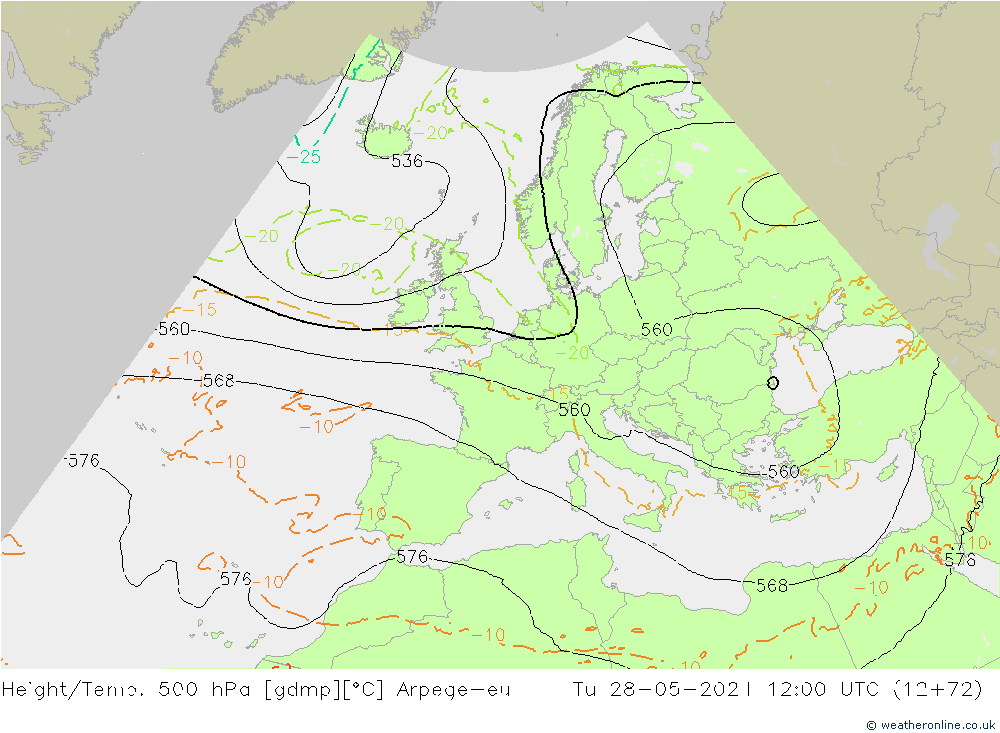 Yükseklik/Sıc. 500 hPa Arpege-eu Sa 28.05.2024 12 UTC