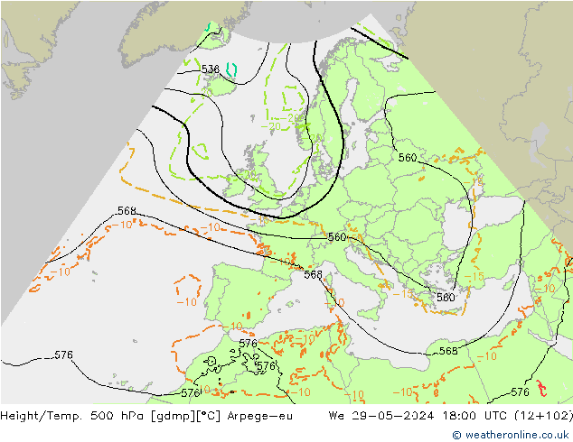 Height/Temp. 500 hPa Arpege-eu We 29.05.2024 18 UTC