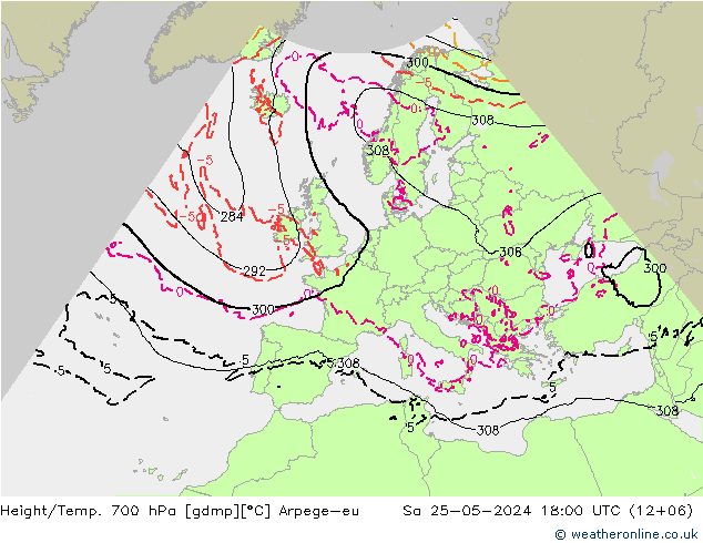 Height/Temp. 700 hPa Arpege-eu  25.05.2024 18 UTC