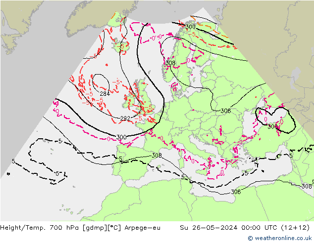 Height/Temp. 700 hPa Arpege-eu Su 26.05.2024 00 UTC