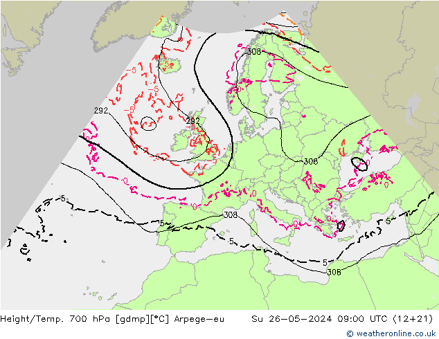 Height/Temp. 700 hPa Arpege-eu Su 26.05.2024 09 UTC