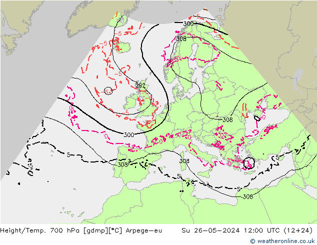 Hoogte/Temp. 700 hPa Arpege-eu zo 26.05.2024 12 UTC