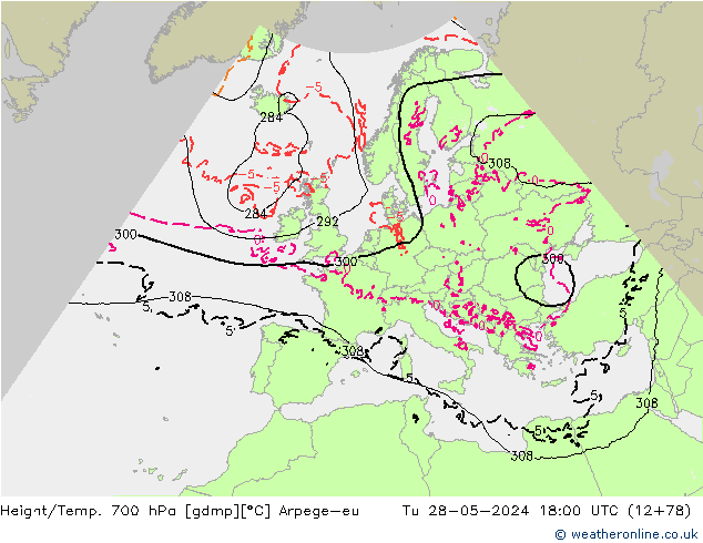 Geop./Temp. 700 hPa Arpege-eu mar 28.05.2024 18 UTC