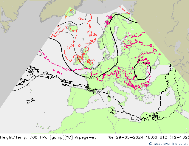 Height/Temp. 700 hPa Arpege-eu Mi 29.05.2024 18 UTC