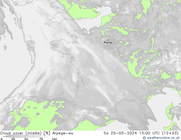 Cloud cover (middle) Arpege-eu Sa 25.05.2024 15 UTC