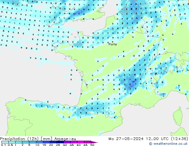 Precipitazione (12h) Arpege-eu lun 27.05.2024 00 UTC