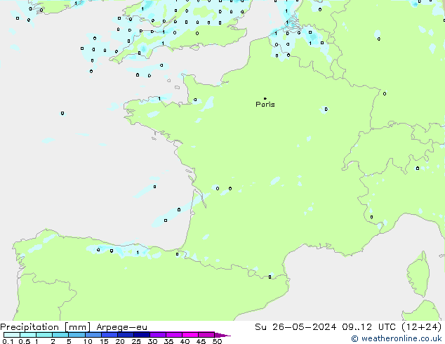 осадки Arpege-eu Вс 26.05.2024 12 UTC