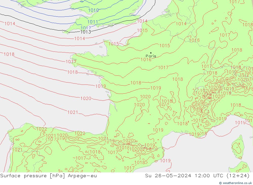 Bodendruck Arpege-eu So 26.05.2024 12 UTC