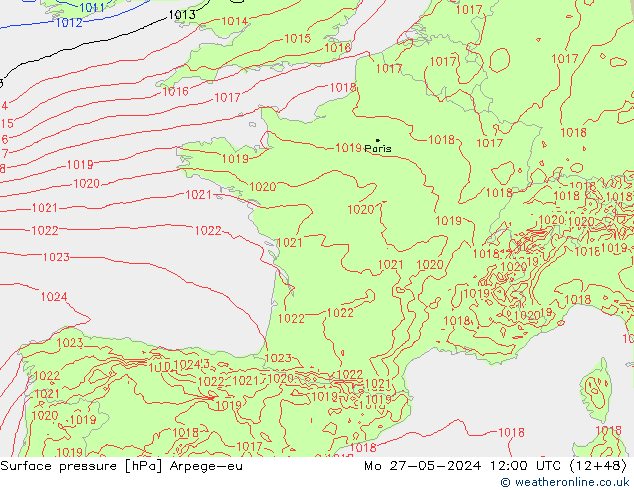 Surface pressure Arpege-eu Mo 27.05.2024 12 UTC