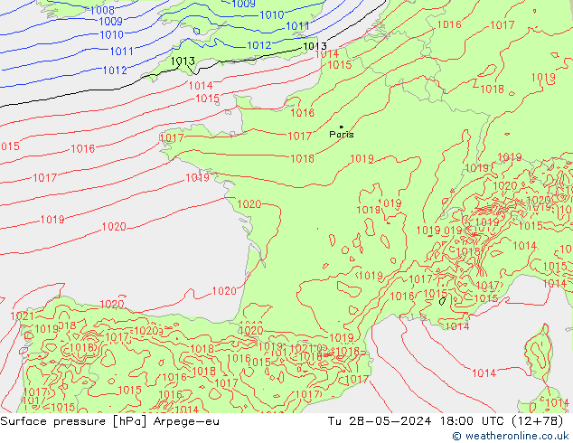 Surface pressure Arpege-eu Tu 28.05.2024 18 UTC