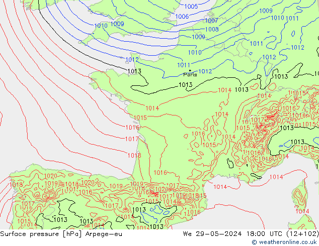 Pressione al suolo Arpege-eu mer 29.05.2024 18 UTC