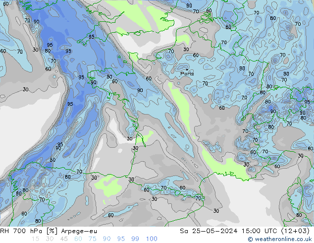 RH 700 hPa Arpege-eu Sa 25.05.2024 15 UTC