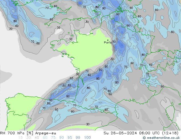 RH 700 hPa Arpege-eu dom 26.05.2024 06 UTC