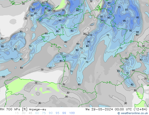 RH 700 hPa Arpege-eu St 29.05.2024 00 UTC