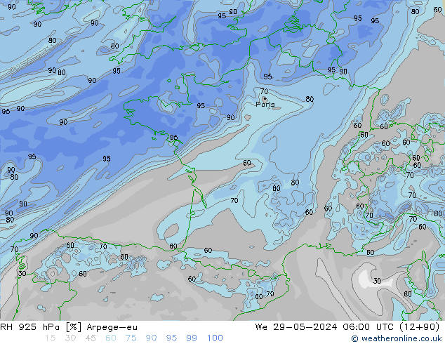 RH 925 hPa Arpege-eu We 29.05.2024 06 UTC