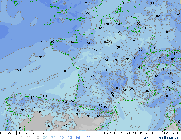 RH 2m Arpege-eu Tu 28.05.2024 06 UTC