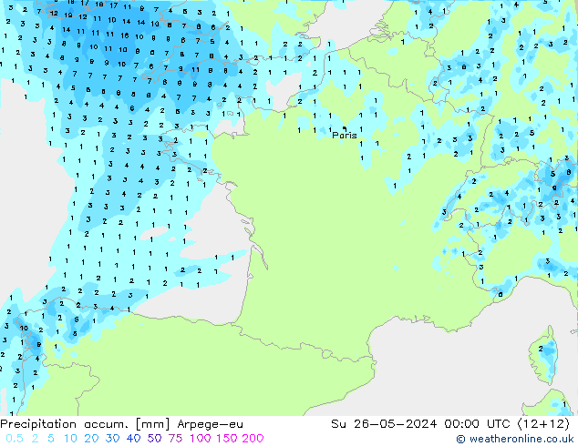 Precipitation accum. Arpege-eu Su 26.05.2024 00 UTC