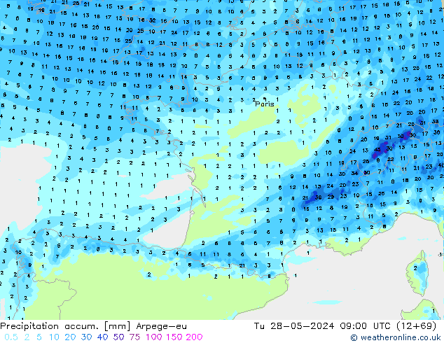 Precipitation accum. Arpege-eu Ter 28.05.2024 09 UTC