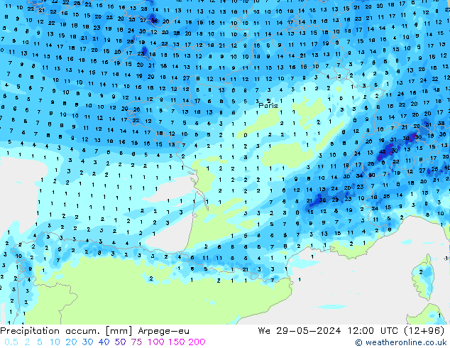 Toplam Yağış Arpege-eu Çar 29.05.2024 12 UTC