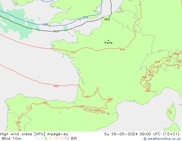 High wind areas Arpege-eu dom 26.05.2024 09 UTC